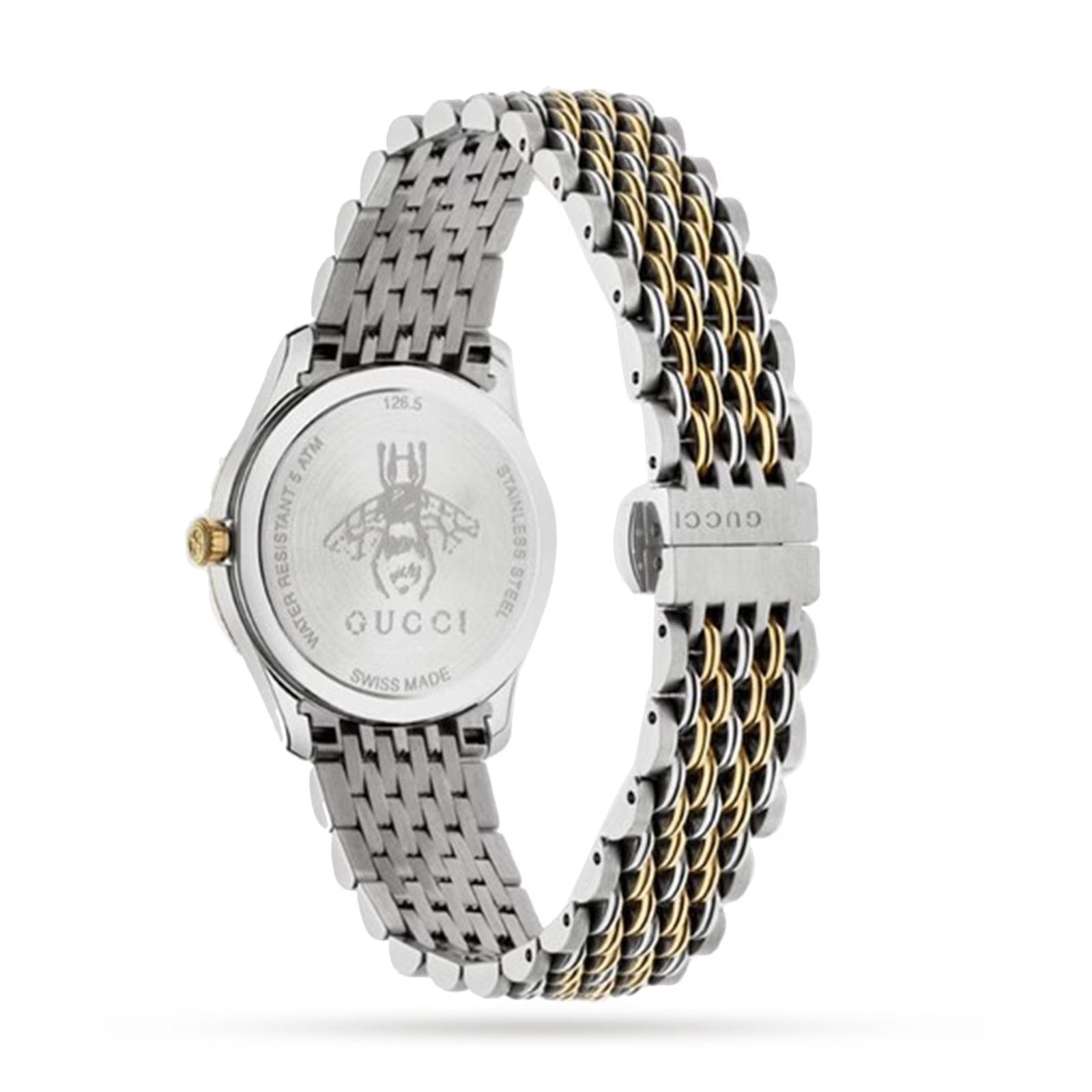 Gucci G-Timeless YA1265029 Women’s 27mm Quartz Watch – Teal Bee Dial, Two-Tone Bracelet