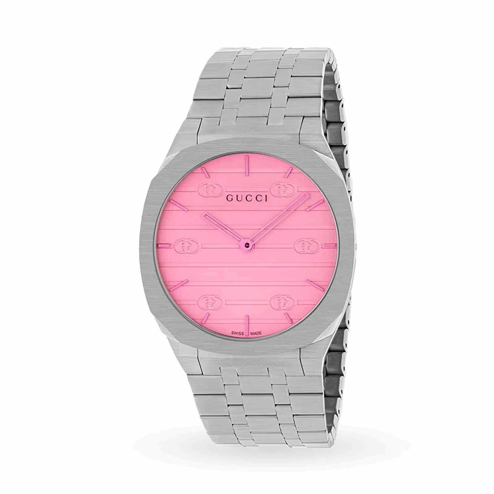 Elegant Gucci 25H Ladies' Stainless Steel Watch with Pink Dial