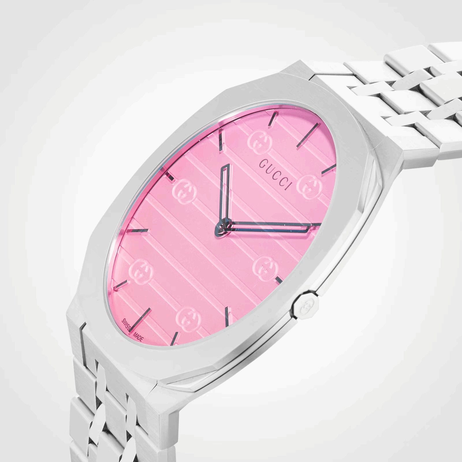 Elegant Gucci 25H Ladies' Stainless Steel Watch with Pink Dial