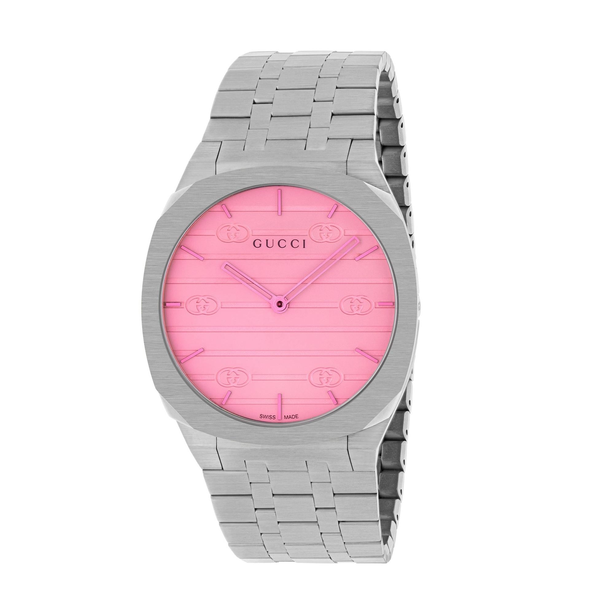 Elegant Stainless Steel Ladies Pink Dial Watch