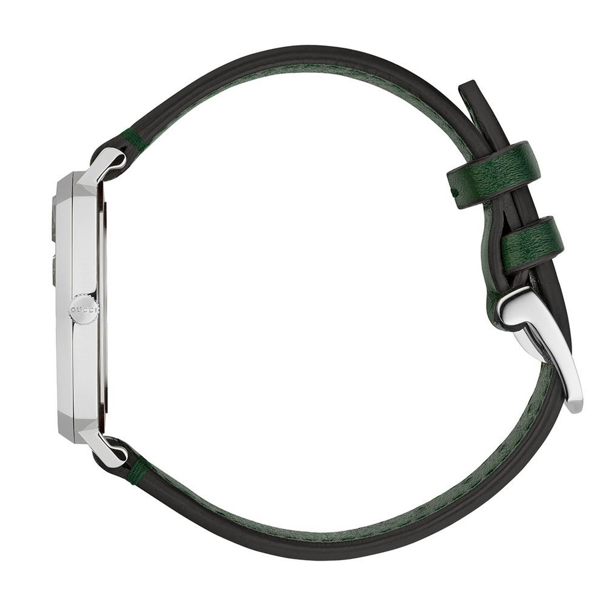 Gucci Grip Stainless Steel Covered Dial Green Leather Strap Watch YA157406