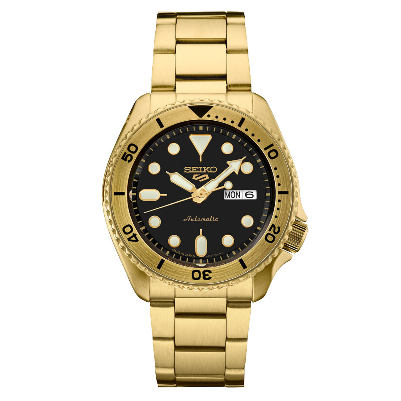 Seiko 5 Sports Automatic Watch with Black Dial and Goldtone Case #SRPK18