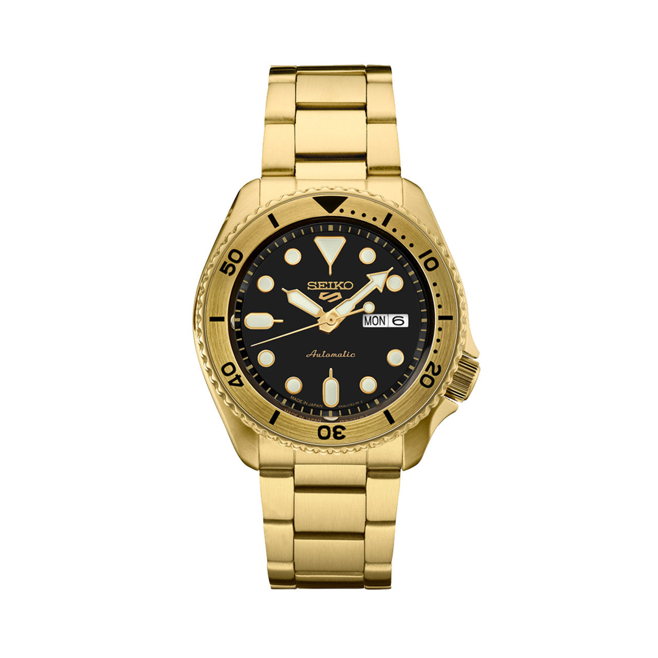 Seiko 5 Sports Automatic Watch with Black Dial and Goldtone Case #SRPK18