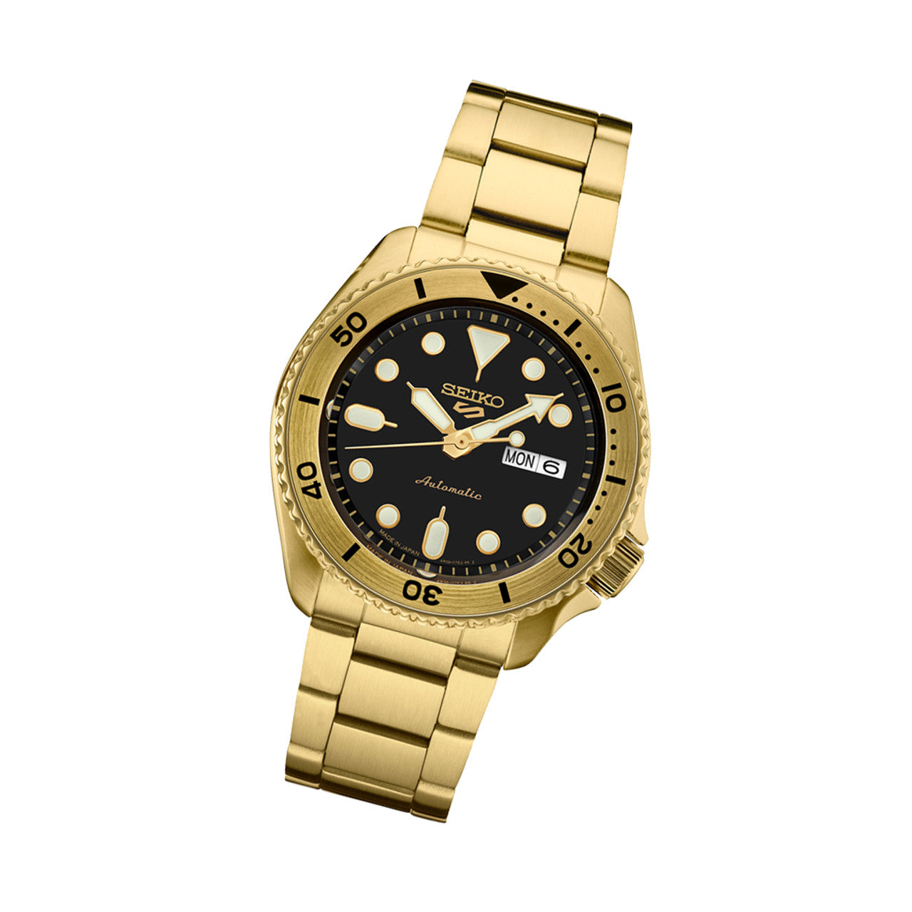 Seiko 5 Sports Automatic Watch with Black Dial and Goldtone Case #SRPK18