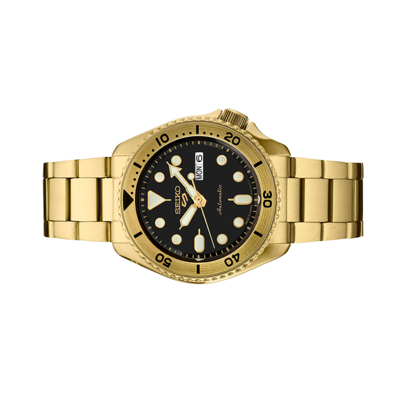 Seiko 5 Sports Automatic Watch with Black Dial and Goldtone Case #SRPK18
