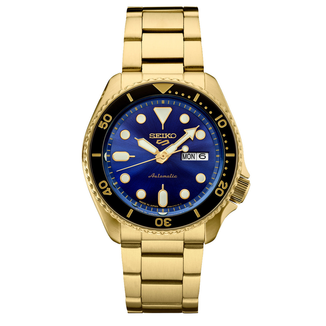 Seiko 5 Sports Automatic Watch with Blue Dial and Goldtone Case #SRPK20