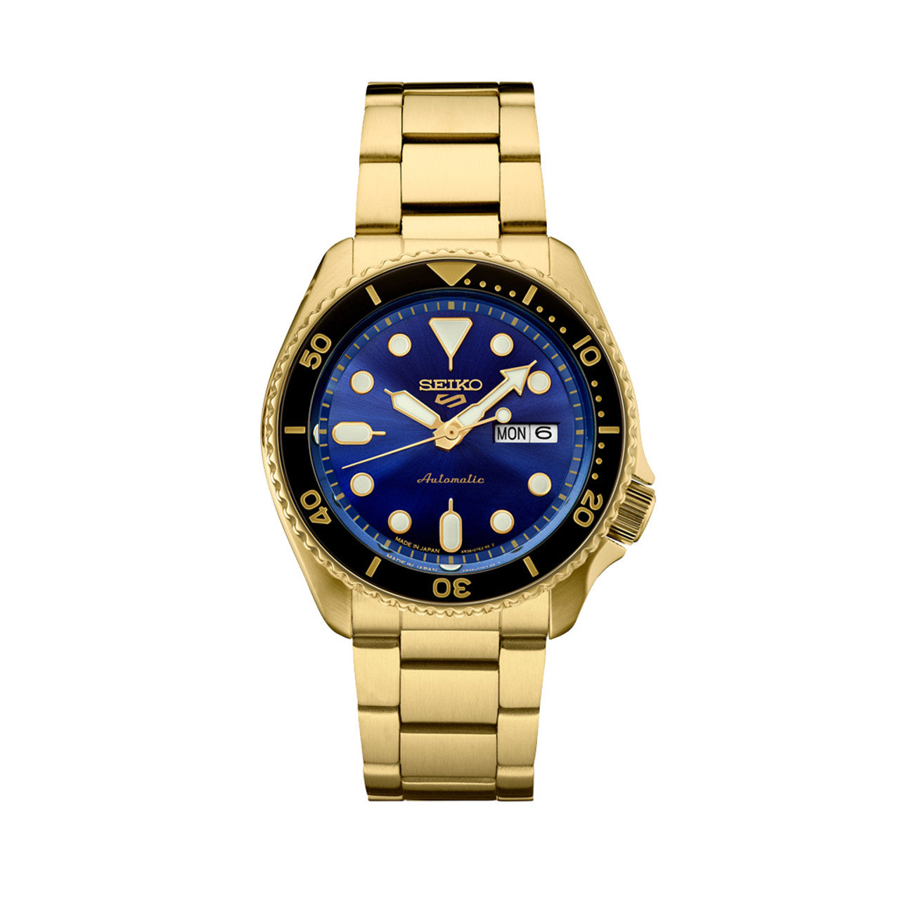 Seiko 5 Sports Automatic Watch with Blue Dial and Goldtone Case #SRPK20