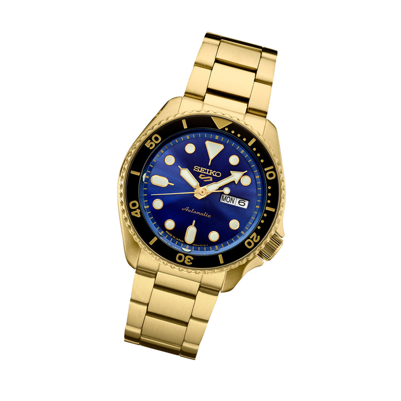 Seiko 5 Sports Automatic Watch with Blue Dial and Goldtone Case #SRPK20