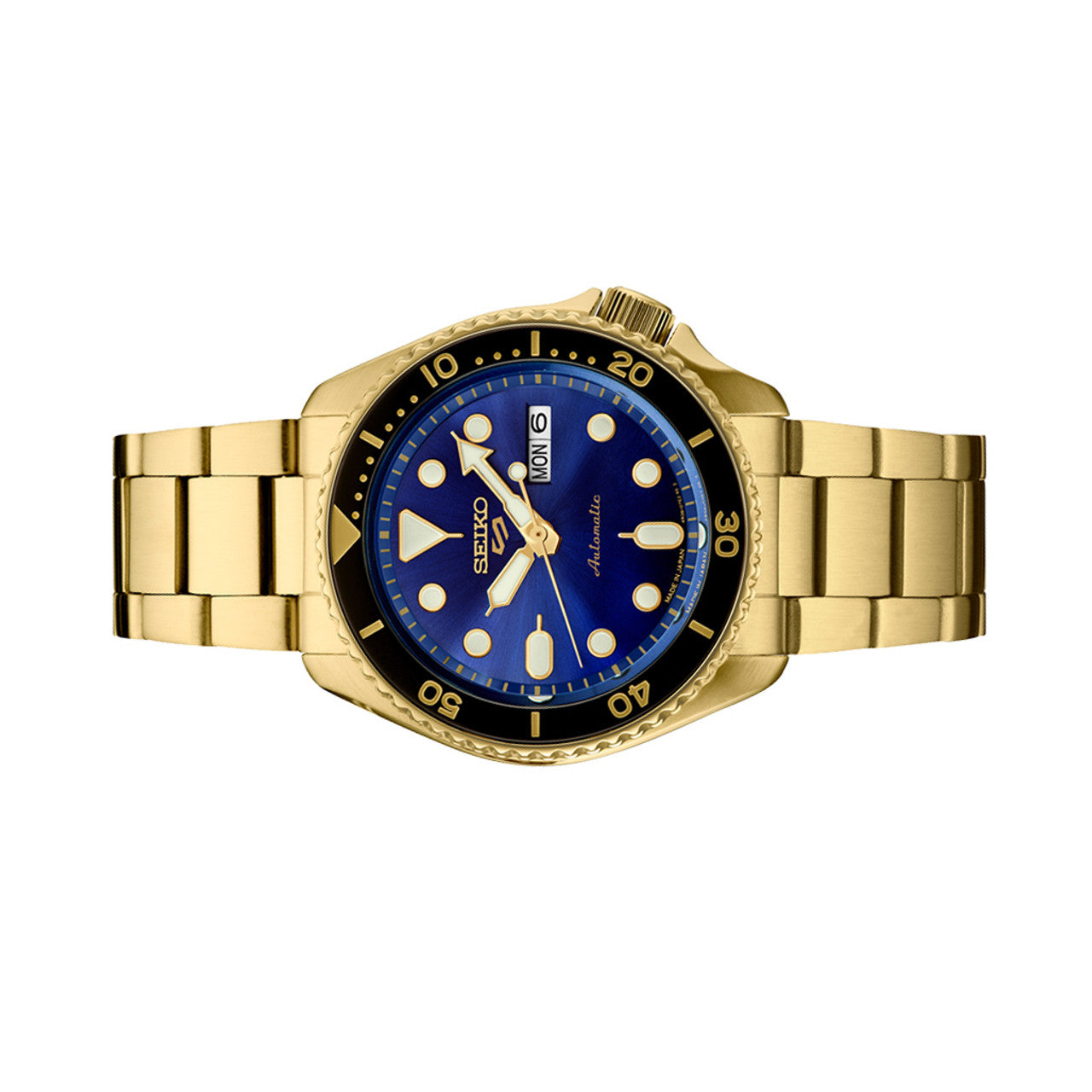 Seiko 5 Sports Automatic Watch with Blue Dial and Goldtone Case #SRPK20