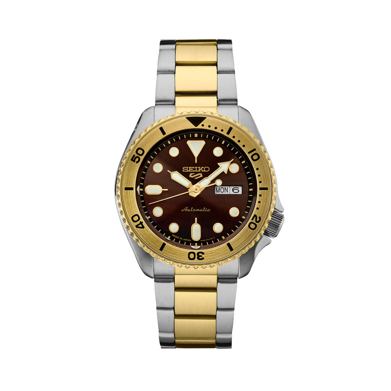 Seiko 5 Sports Automatic Watch with Brown Dial and Two-Tone Case #SRPK24
