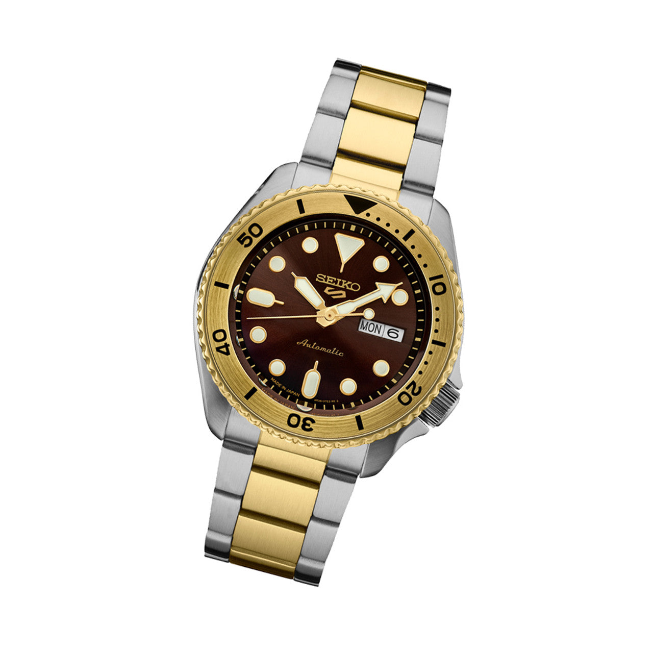 Seiko 5 Sports Automatic Watch with Brown Dial and Two-Tone Case #SRPK24