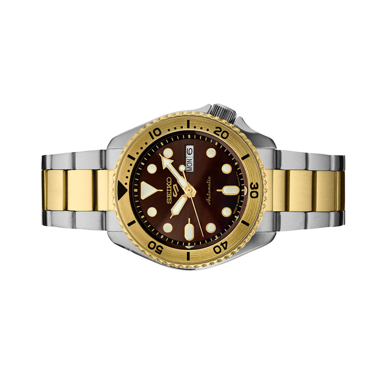 Seiko 5 Sports Automatic Watch with Brown Dial and Two-Tone Case #SRPK24