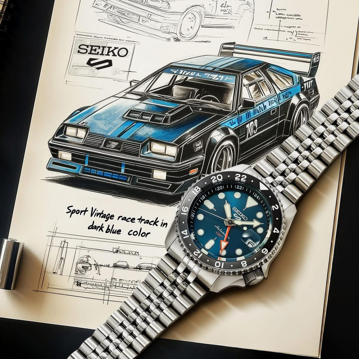 Seiko 5 Sports SSK045K1 SSK045 SSK045K Racer's Heritage "Velocity Blue" Car Special Edition Watch