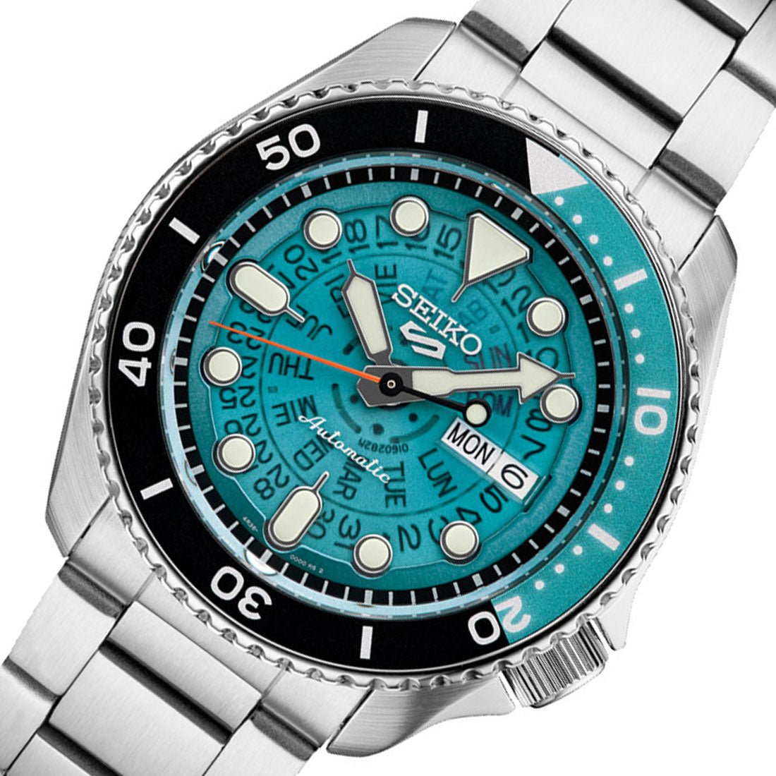 Seiko 5 Sports Time Sonar Blue Green Transparent Skeleton Dial Watch SRPJ45 SRPJ45K1 SRPJ45K