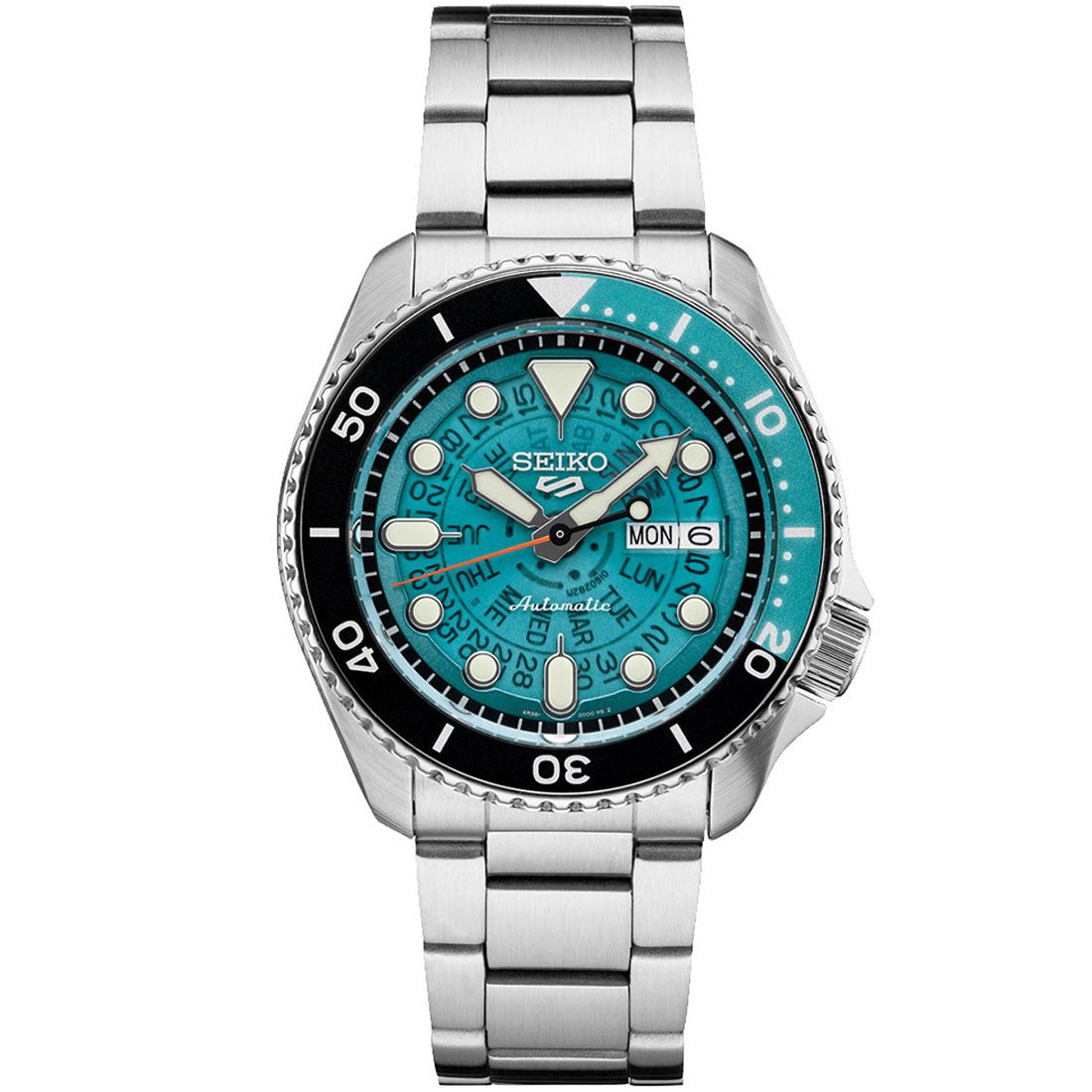 Seiko 5 Sports Time Sonar Blue Green Transparent Skeleton Dial Watch SRPJ45 SRPJ45K1 SRPJ45K
