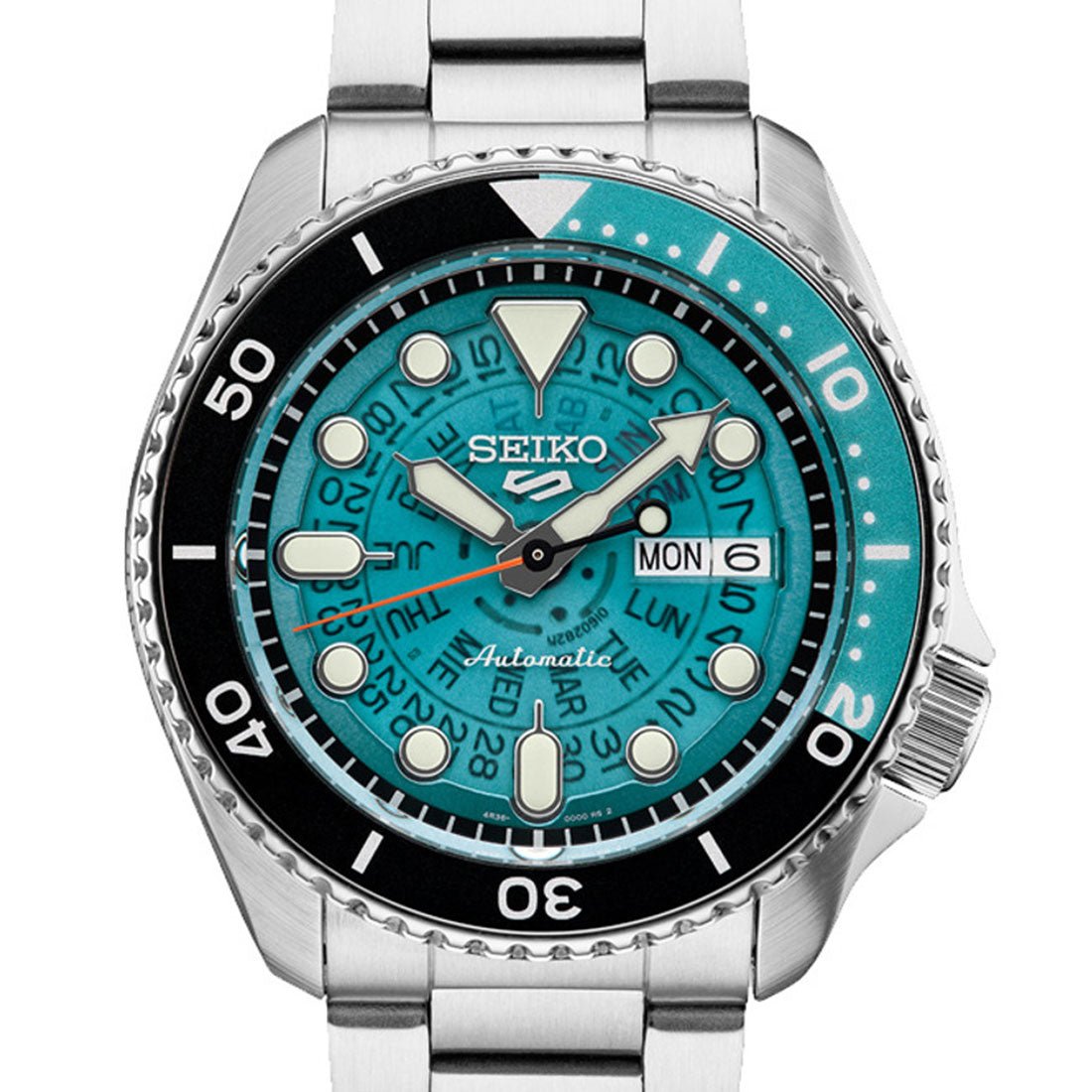 Seiko 5 Sports Time Sonar Blue Green Transparent Skeleton Dial Watch SRPJ45 SRPJ45K1 SRPJ45K