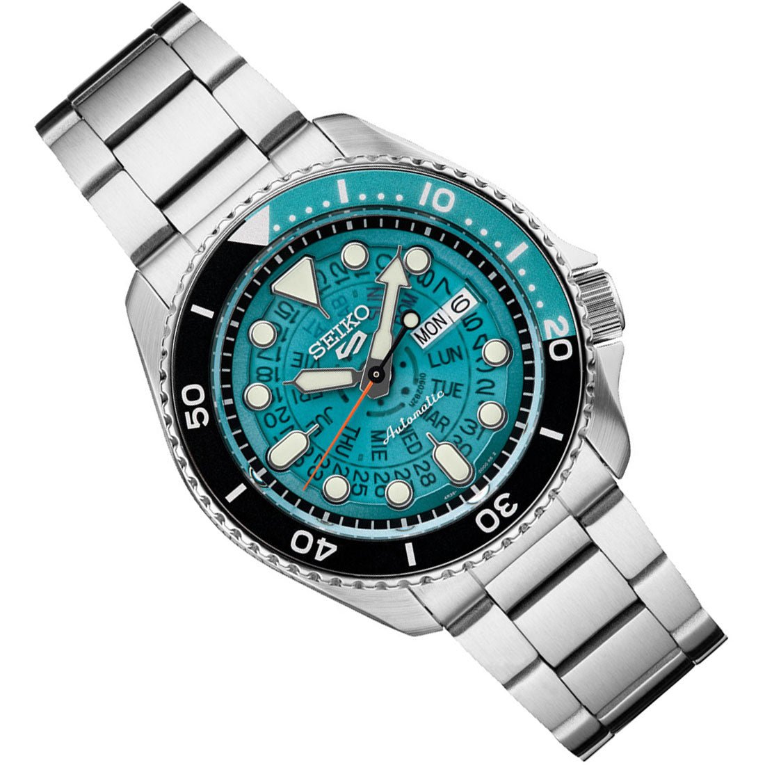 Seiko 5 Sports Time Sonar Blue Green Transparent Skeleton Dial Watch SRPJ45 SRPJ45K1 SRPJ45K
