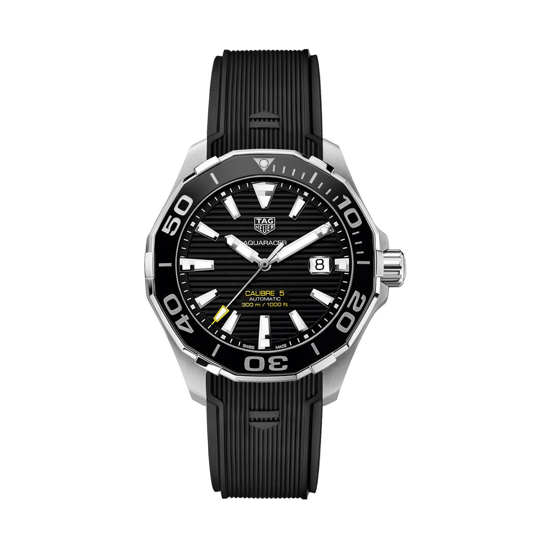 TAG Heuer Aquaracer WAY201A.FT6142 Men's Black Dial Calibre 5 Diver Watch with Rubber Strap