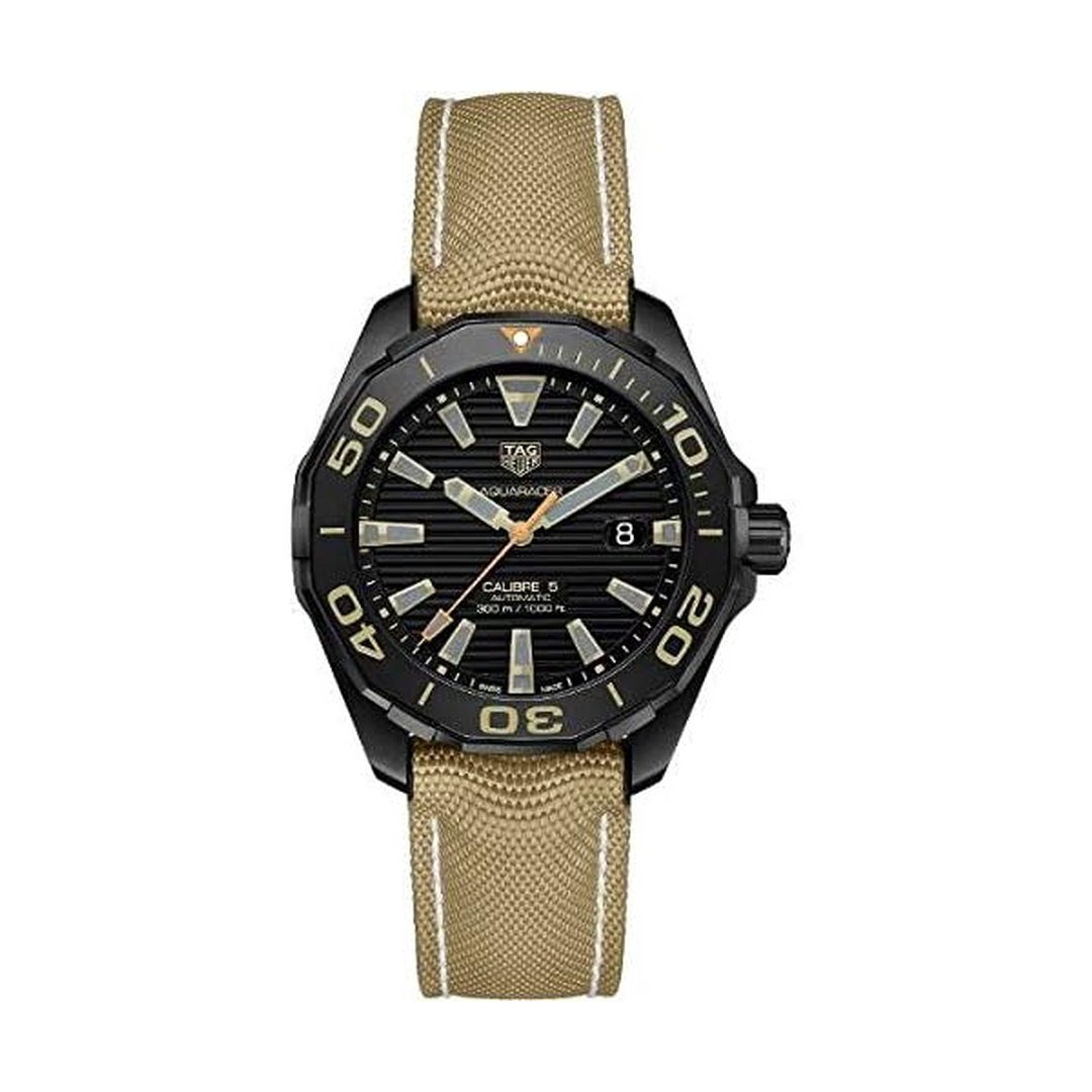 TAG Heuer Aquaracer WAY208C.FC6383 Men's Black Titanium Calibre 5 Diver Watch with Khaki NATO Strap